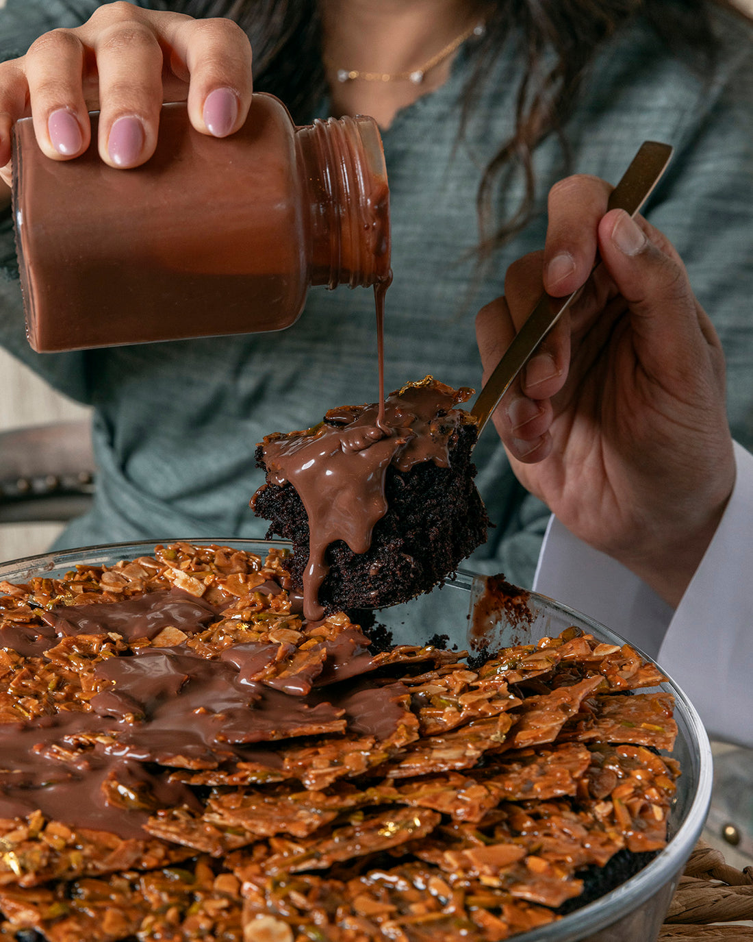 Chocolate Cake w/ Almond & Pistachio Crunch