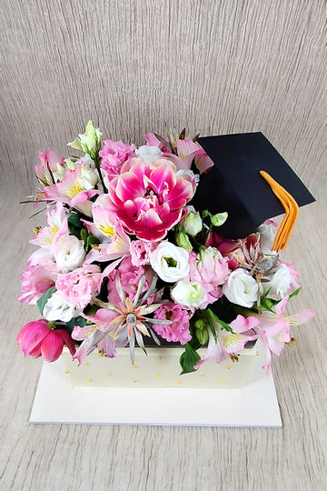 Square Graduation Cake w/ Fresh Flowers