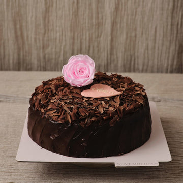 Vegan Chocolate Cake with a Pink Preserved Rose