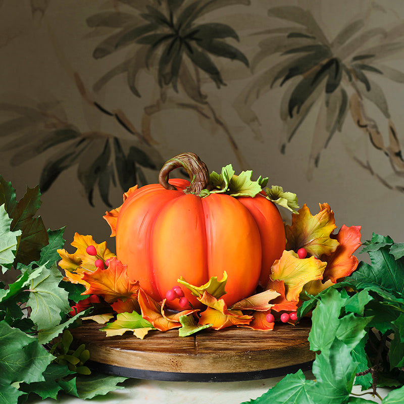 Pumpkin & Autumn leaves on Wooden Fondant Board