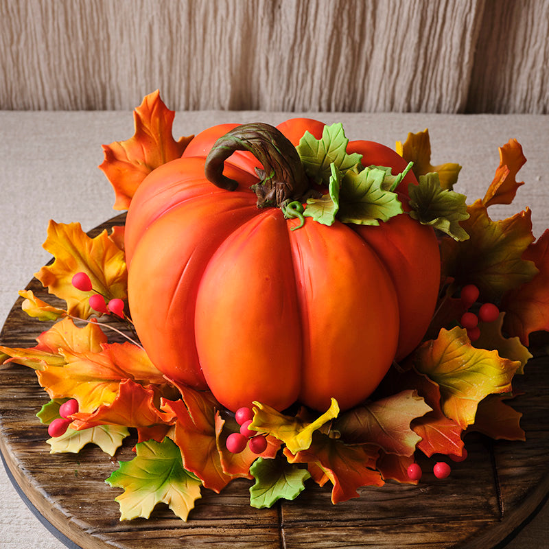 Pumpkin & Autumn leaves on Wooden Fondant Board