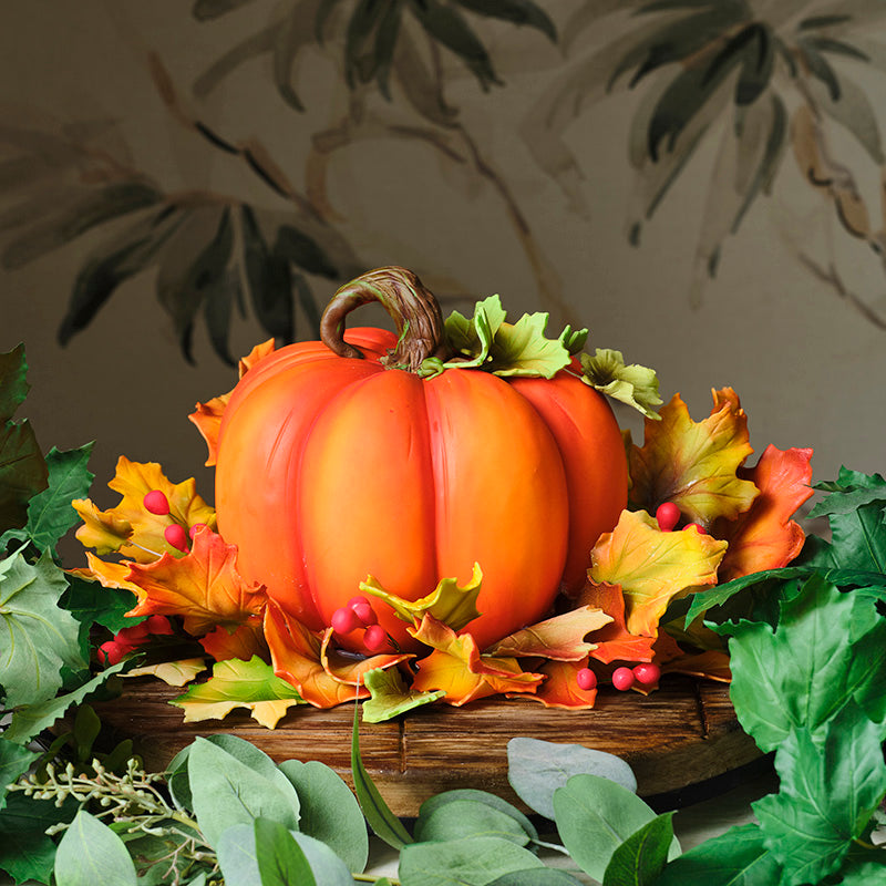 Pumpkin & Autumn leaves on Wooden Fondant Board