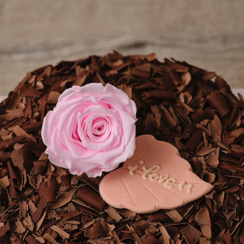 Vegan Chocolate Cake with a Pink Preserved Rose